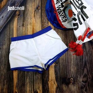 New Just Cavalli Men XS / 46 White Blue Short Swim Trunks Light Beach Swimsuit